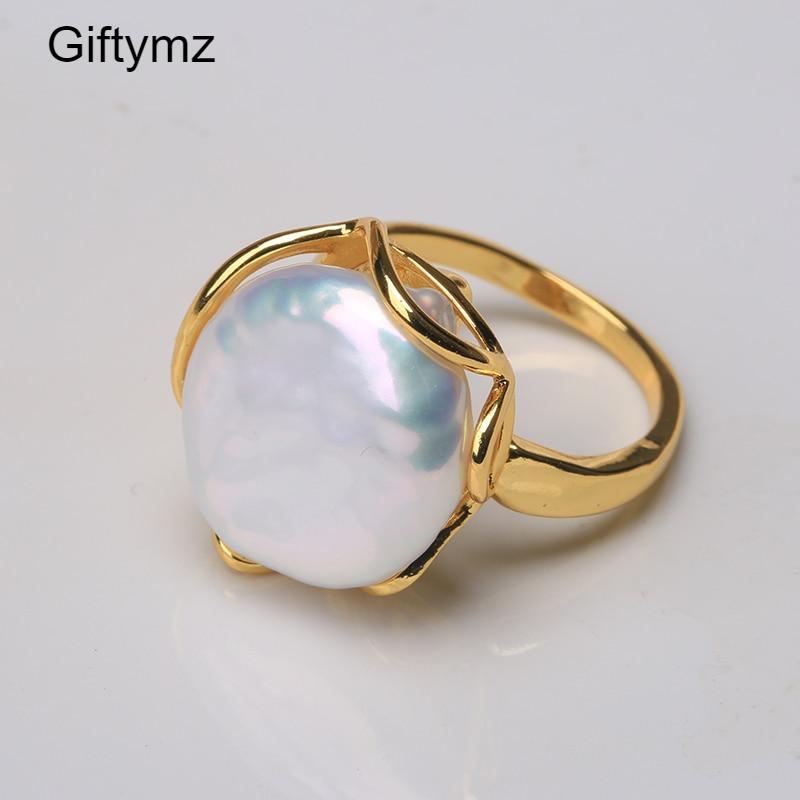 100% Natural Large Baroque Shaped 25-35mm Freshwater Pearl Ring